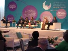 Executive Director, Carrie Pettus-Davis, with fellow panelists: Howard Henderson of Texas Southern University Erik Luna of Arizona State University, Pamela Metzger of Deason Criminal Justice Reform Center, and Dr. Muhammad of Howard University School of Divinity about to discuss Research About Crime and Criminal Justice