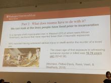 A close-up from Maria's presentation featuring a recent IJRD publication on incarcerated men's trauma exposure.