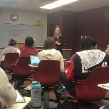 Kerensa Lockwood discussing opportunities with FSU College of Social Work students.