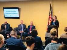 Carrie Pettus-Davis was joined by Mark Holden and others at a press conference in Pittsburgh, Pennsylvania