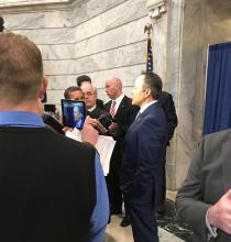 Watching the action -KY Gov. Mark Bevin at the Kentucky Press Release